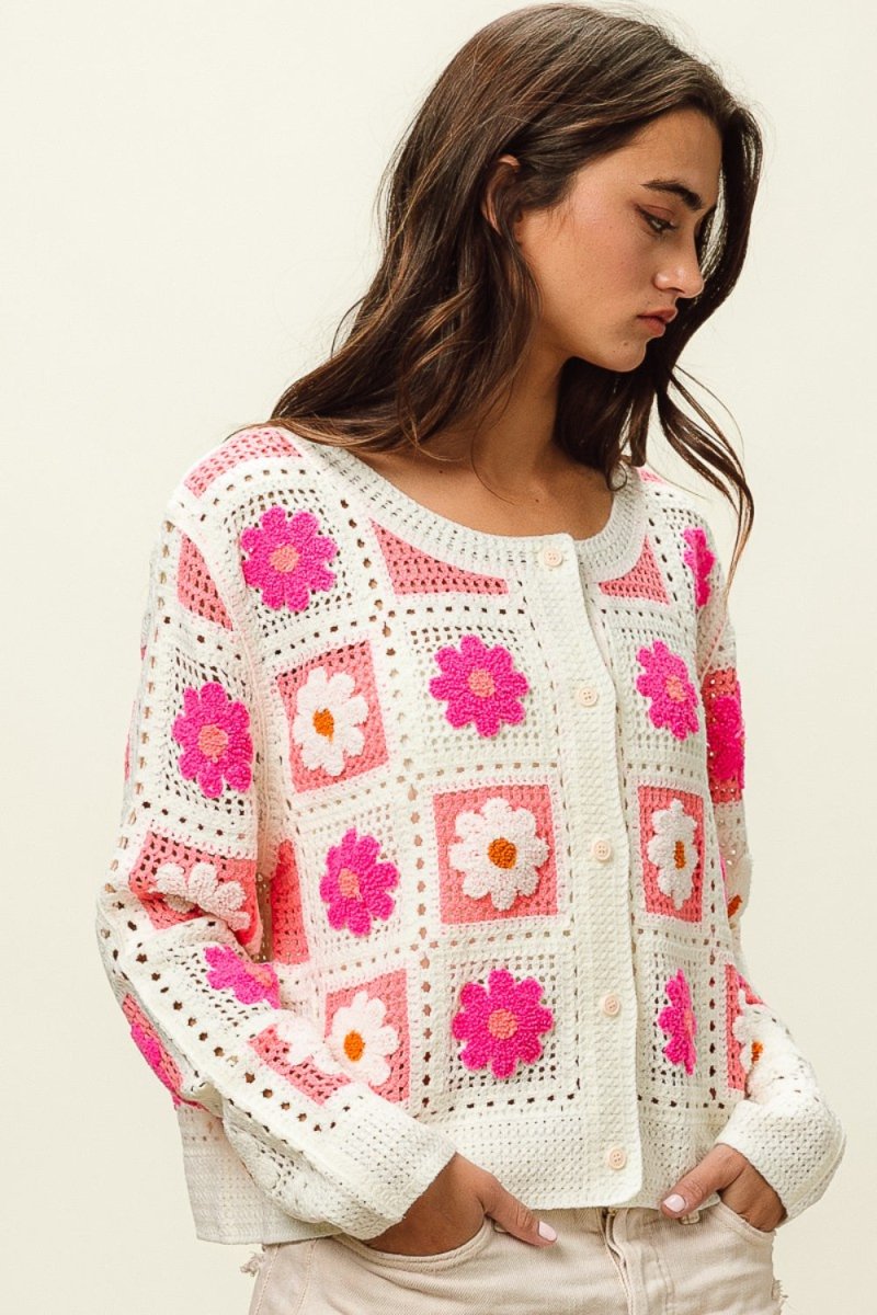 Cardigan: Flower Crochet Lace Button Up - #variant_color# - #variant_size# - #variant_option#