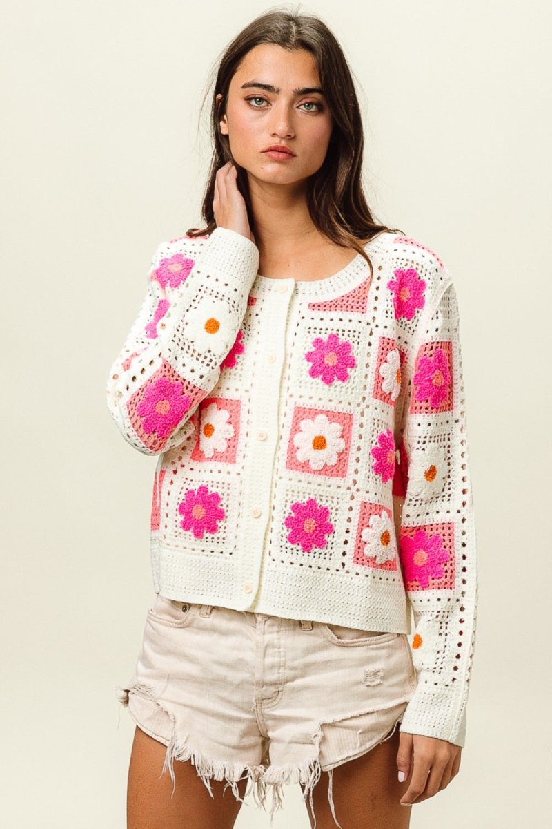 Cardigan: Flower Crochet Lace Button Up - #variant_color# - #variant_size# - #variant_option#