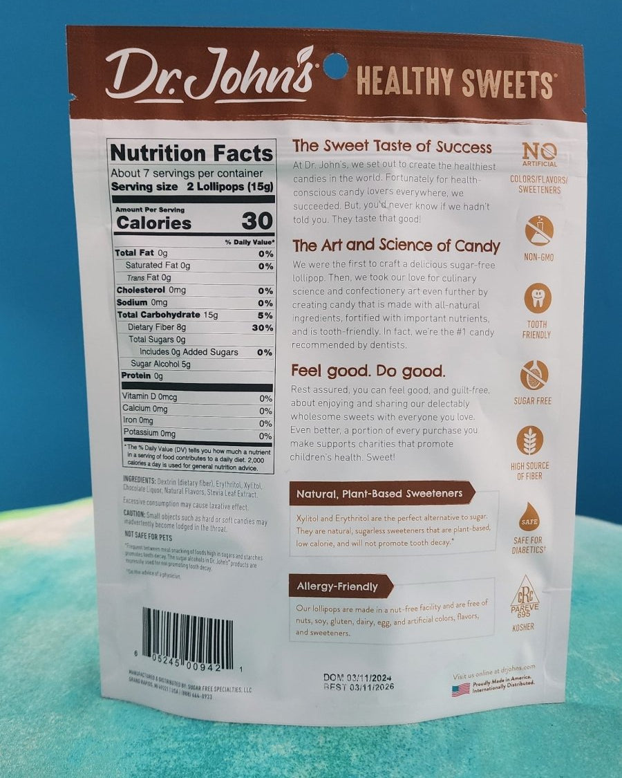 Dr. John's Healthy Sweets - Sugar Free - Chocolate Lollipops 3.85 oz - #variant_color# - #variant_size# - #variant_option#