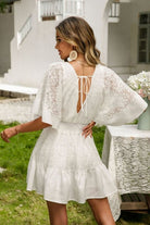 Lace Dress: Short Dress-Cutout Surplice-Half Sleeve - #variant_color# - #variant_size# - #variant_option#