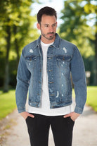 Men's Denim Jacket: Distressed Dark Blue - #variant_color# - #variant_size# - #variant_option#