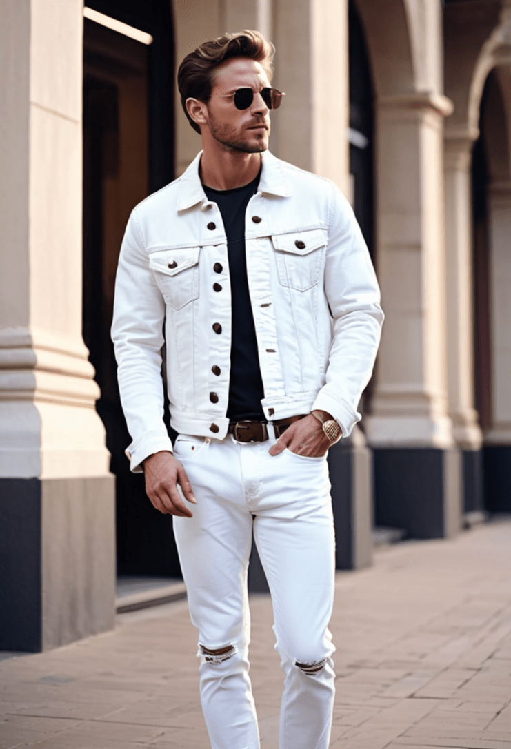 Men's Denim Jacket: White - #variant_color# - #variant_size# - #variant_option#