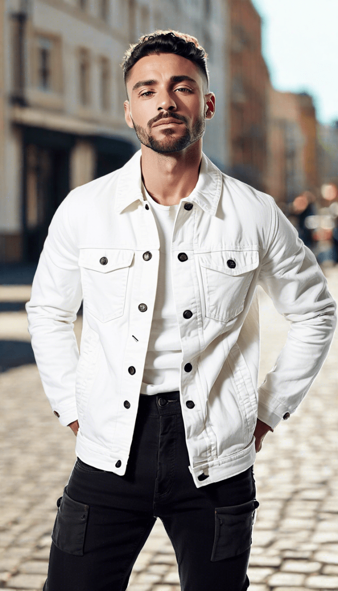 Men's Denim Jacket: White - #variant_color# - #variant_size# - #variant_option#