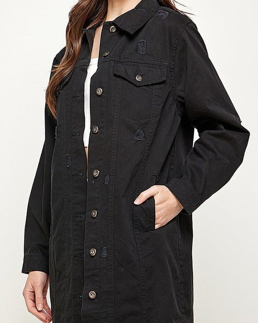 women's Denim Jacket with Distressed - #variant_color# - #variant_size# - #variant_option#