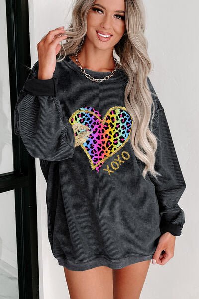 XOXO Leopard Round Neck Sweatshirt - #variant_color# - #variant_size# - #variant_option#